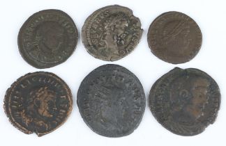 Roman Empire after 200AD, 6 bronze antonianus coins including Constantine the Great, Licinius,