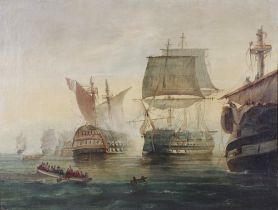 Early 19th Century oil on canvas unsigned, maritime battle 33cm x 44cm This painting has been