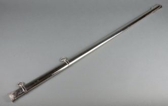 A chrome sword scabbard with leather cloth sheath