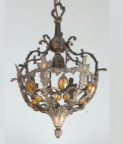 A gilt metal and amber glass light fitting 43cm x 32cm x 40cm