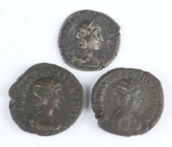 Roman Empire, 3 coins minted in the name of an Emperor's wife or mother