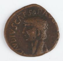 A brass dupondius coin for Claudius, 41-54AD, minted in Gaul