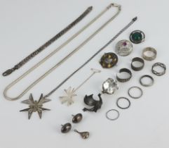 A silver necklace and minor silver jewellery