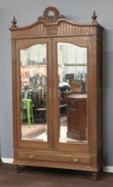 A 19/20th Century French bleached oak armoire with arched top, the interior with hanging space,