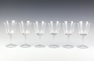 Six Lalique Glass opalescent stemmed Barsac white wine glasses, with lower cased etched marks