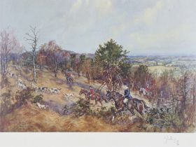John King, Limited Edition prints signed in pencil, fox hunting scene, numbered 69/289, 34cm x 50cm