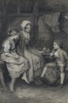 Gertrude E Demain Hammond '08 (1862-1953) watercolour signed, interior scene with mother and