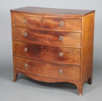 A 19th Century mahogany bow front chest of 2 short and 3 long drawers raised on splayed bracket feet