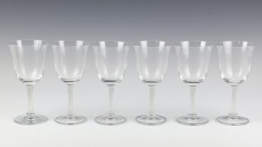 Six Lalique glass opalescent stemmed Barsac sherry glasses with lower cased etched marks