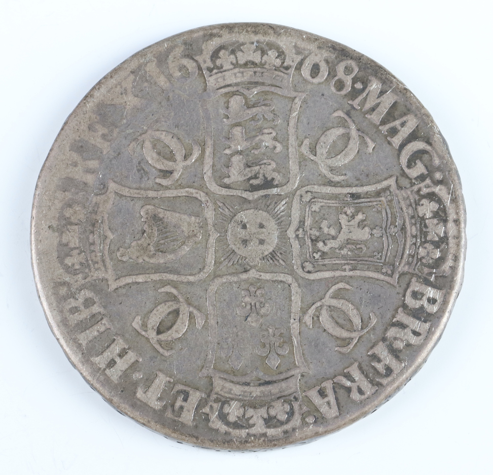 A silver crown of Charles II 1668, second bust, The regnal year (VICESIMO) is given on the edge in - Image 2 of 2