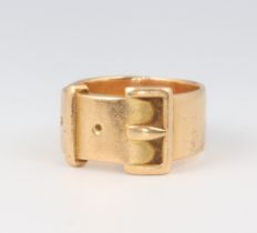 A George V 18ct yellow gold buckle ring size S, 16 grams Chester 1912