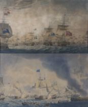 19th Century maritime studies a pair, prints, 40cm x 67cm There is some fading to both pictures
