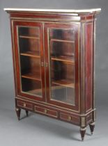 A 19th Century French mahogany display cabinet with white veined marble top and gilt metal mounts