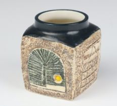 A Troika squat square vase with geometric patterns, monogrammed Alison Brigden, 9cm