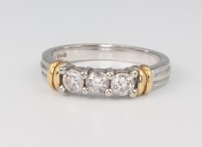 An 18ct white gold 3 stone diamond ring approx. 0.6ct, size L 1/2