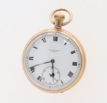 A 9ct yellow gold mechanical pocket watch inscribed J W Benson with seconds at 6 o'clock,