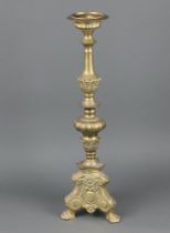 A 20th Century gilt metal pricket style candlestick 61cm h x 18cm