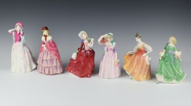 Six Royal Doulton figures - Fair Lady HN28335 18cm, Autumn Breezes HN1939 17cm, Gentle Breeze HN4317