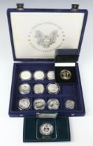 Nine silver commemorative American dollars, 2 silver commemorative crowns and a silver half