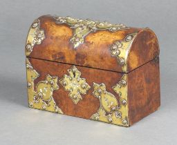 A Victorian figured walnut and gilt metal mounted dome shaped stationery box with hinged lid 17cm