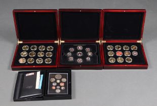 Two cased sets of gilt commemorative crowns and minor coins etc