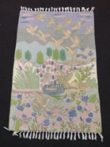 A rectangular Kashmir stitch work panel decorated birds in landscape 138cm x 87cm There are two