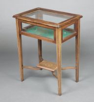 An Edwardian inlaid and crossbanded bleached mahogany rectangular bijouterie table with hinged lid