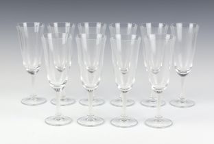Ten Lalique Glass opalescent stemmed Barsac champagne flutes with etched lower case marks