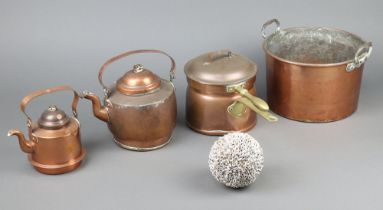 A Skultuna Scandinavian copper kettle with swing handle 10cm x 10cm, 1 other 15cm x 17cm, a copper