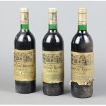 Three bottles of 1974 Chateau Centenac Brown, Cru Classe Margaux red wine Two labels are loose and