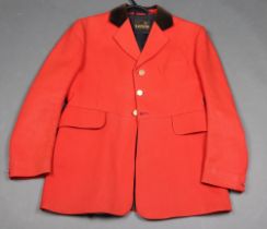 Caldene, a red hunt coat with brown facings and plain buttons, size 40