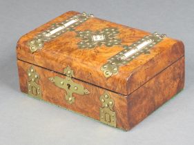 A Victorian figured walnut and gilt metal mounted dome shaped trinket box with hinged lid 11cm x 25m