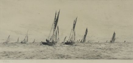 William Lionel Wylie, (British 1851-1931), etching, fishing boats off Ryde, signed in pencil with