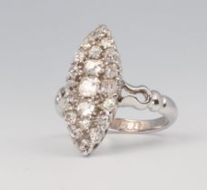 A white metal 18ct marquise diamond ring approx. 0.5ct, size E 1/2, 2.7 grams