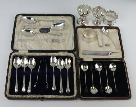 A cased set of 6 silver teaspoons and sugar nips, Sheffield 1920, together with 8 spoons, 1 fork,