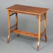 An Edwardian rectangular inlaid mahogany and crossbanded 2 tier occasional table with bobbin