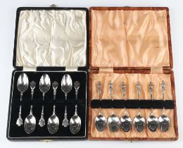 A set of 6 silver apostle spoons Birmingham 1909 and a set of 6 Edwardian silver teaspoons with