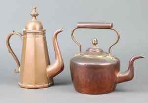 A 19th Century copper kettle with acorn finial 23cm x 14cm together with a hexagonal copper coffee