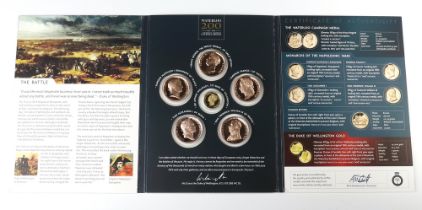 A commemorative cased set - The Battle of Waterloo 1815-2015 comprising 5 bronze medallions and a