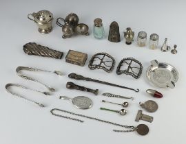 A miniature silver hand mirror Birmingham 1914, a condiment, ashtray and minor items, weighable