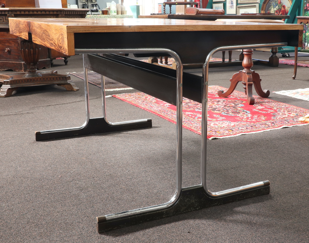 A 1970's Pieff style rosewood extending dining table, raised on figured chrome supports with - Image 5 of 7