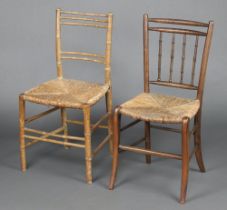 A 19th Century faux bamboo ladder back bedroom chair with woven rush seat 82cm h x 42cm x 35cm