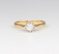 An 18ct yellow gold single stone diamond ring, 0.4ct, size J 1/2, 2.5 grams