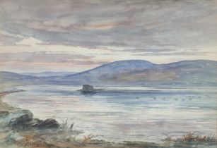 Alexander Ballingall 1912 (Scottish) watercolour, loch scene Kuttlaister Burravoe at sunset 34cm x