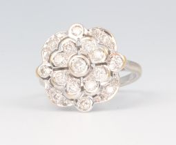 A white metal 18ct diamond cluster ring approx. 0.5ct, 3.5 grams, size F