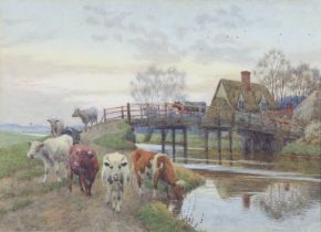 William Sidney Cooper 1893 (English 1854-1927), watercolour signed and dated, cattle crossing a