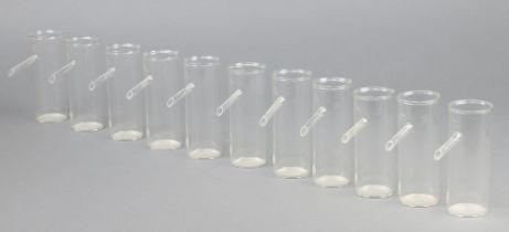 Twelve glass laboratory displacement jars 13cm x 5cm