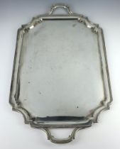 An Edwardian silver plated two handled tray 66cm