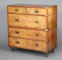 A 19th Century camphor, walnut and brass banded military chest fitted 2 short and 3 long drawers,