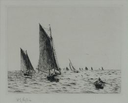 William Lionel Wyllie (1851-1931) etching, signed in pencil, fishing boats on Hamilton Bank, with